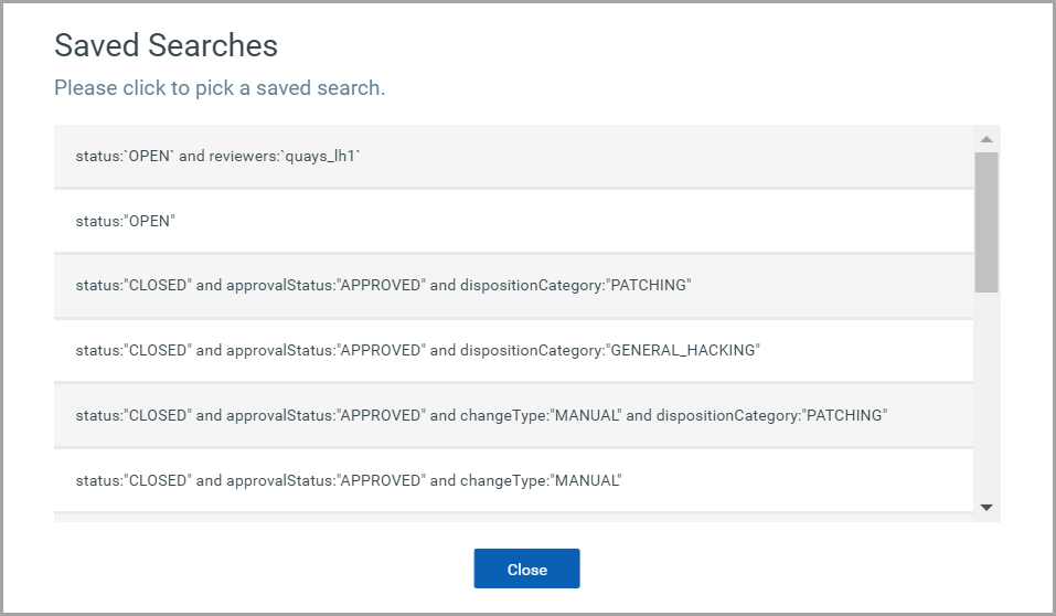 List of saved search queries.